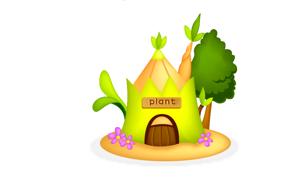 Fairy-tale house among trees with plant