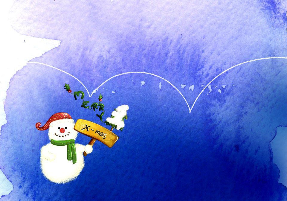 funny snowman blank banner, winter landscape,
