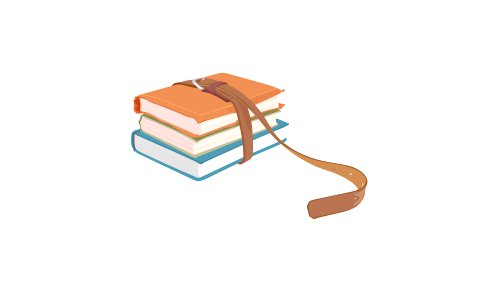 Illustration of pile of colorful book tied with belt