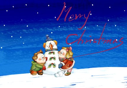 Christmas Card-snowman and children