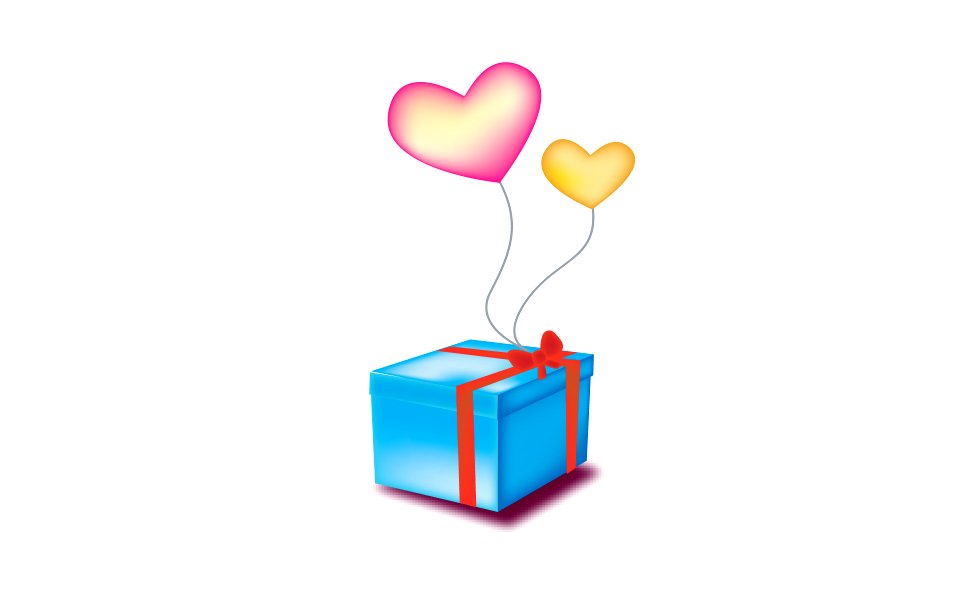 colored balloon heart with a gift