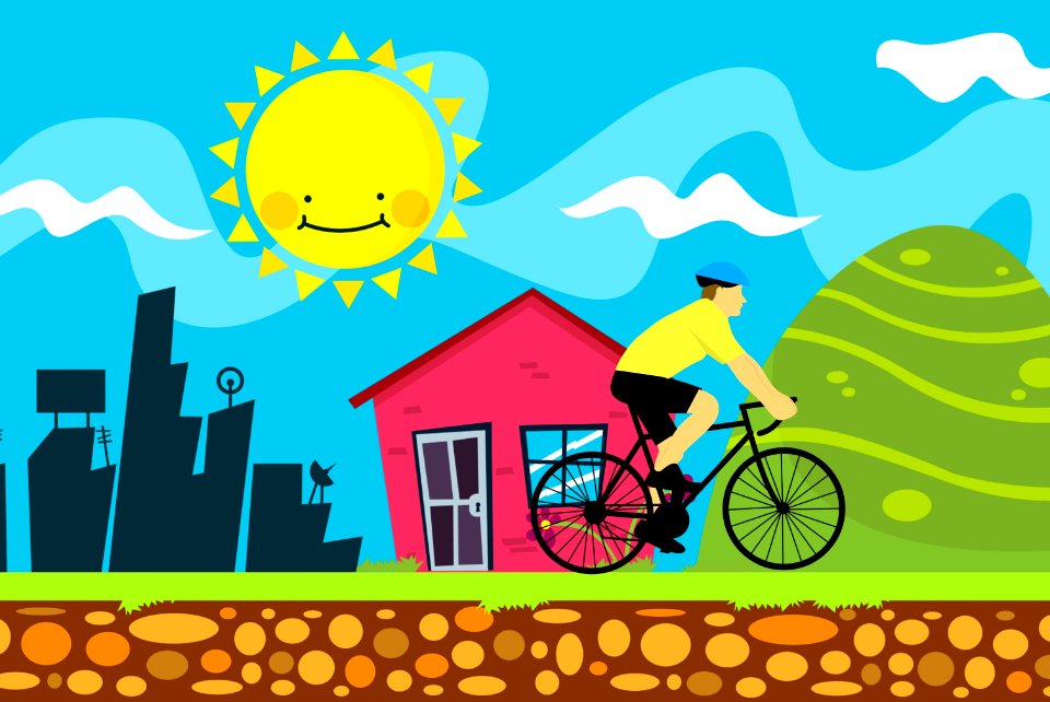 Riding Bicycle in Town