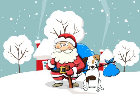 Santa and Dog Christmas Illustration