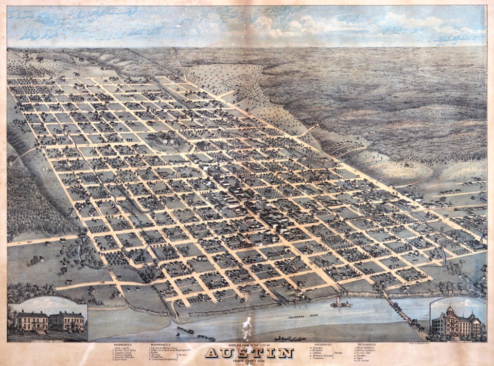 1873 Illustration of Edwin Waller's layout for Austin, Texas