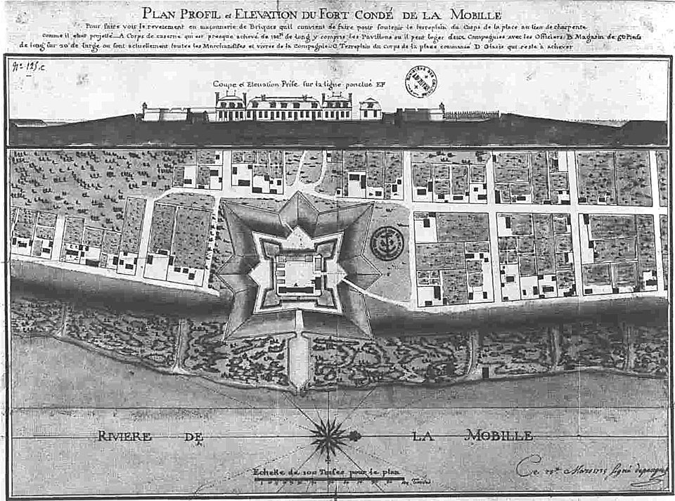 Mobile and the pentagonal Fort Condé in 1725 in Alabama