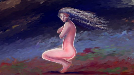Sad Naked Girl in The Wind