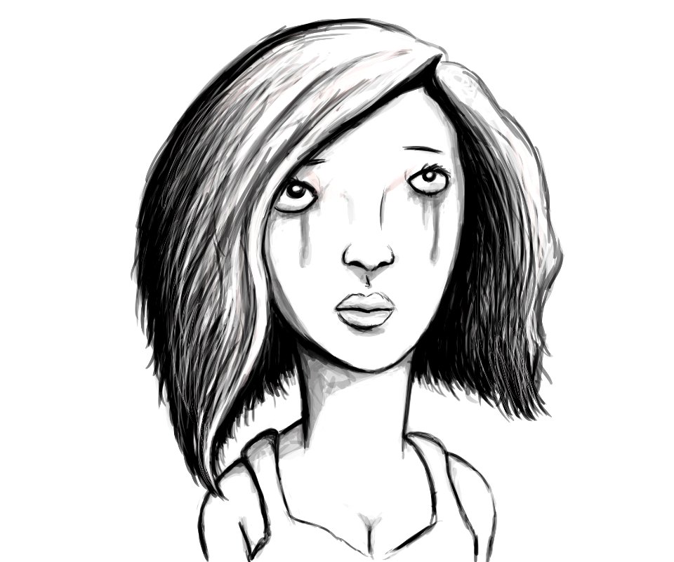 black and white crying girl