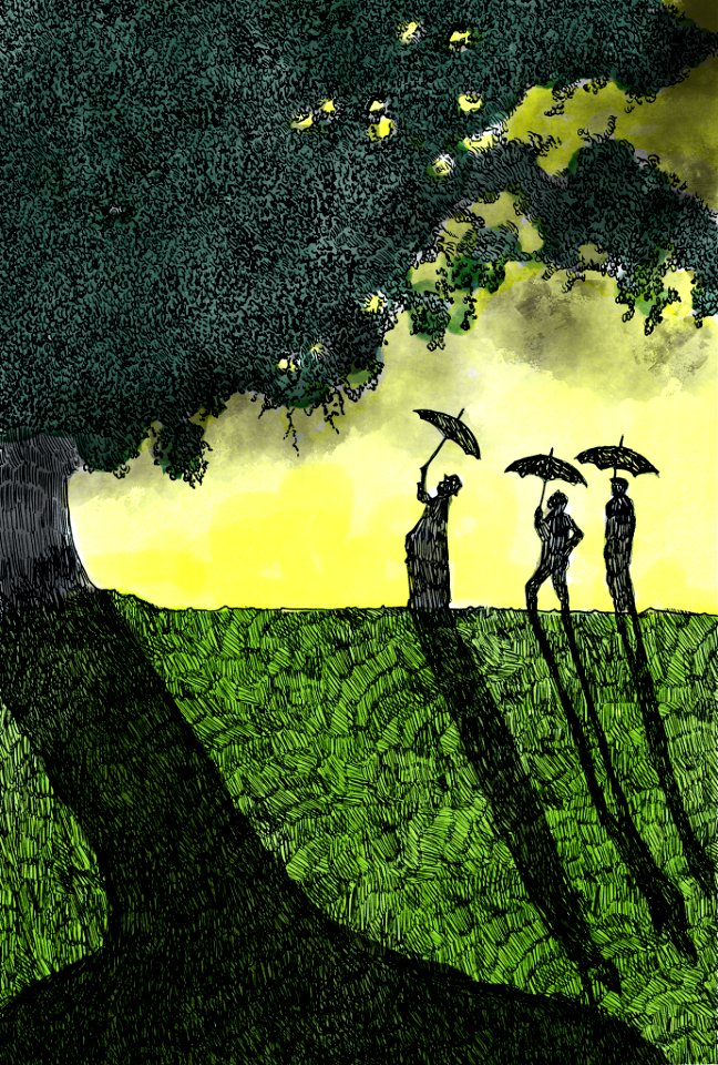Shadows people with umbrellas