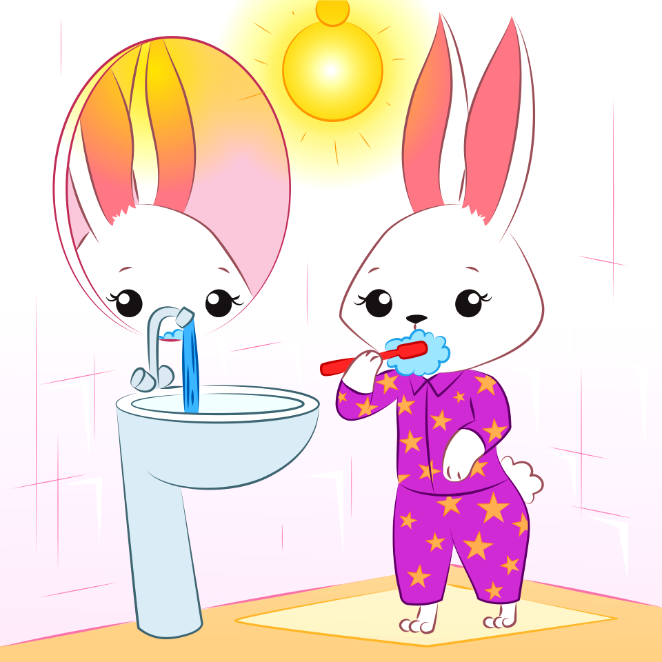 Bunny brushing teeth