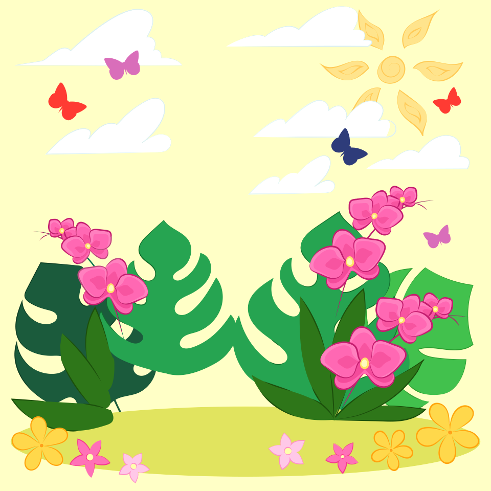 Pink flowers and butterflies