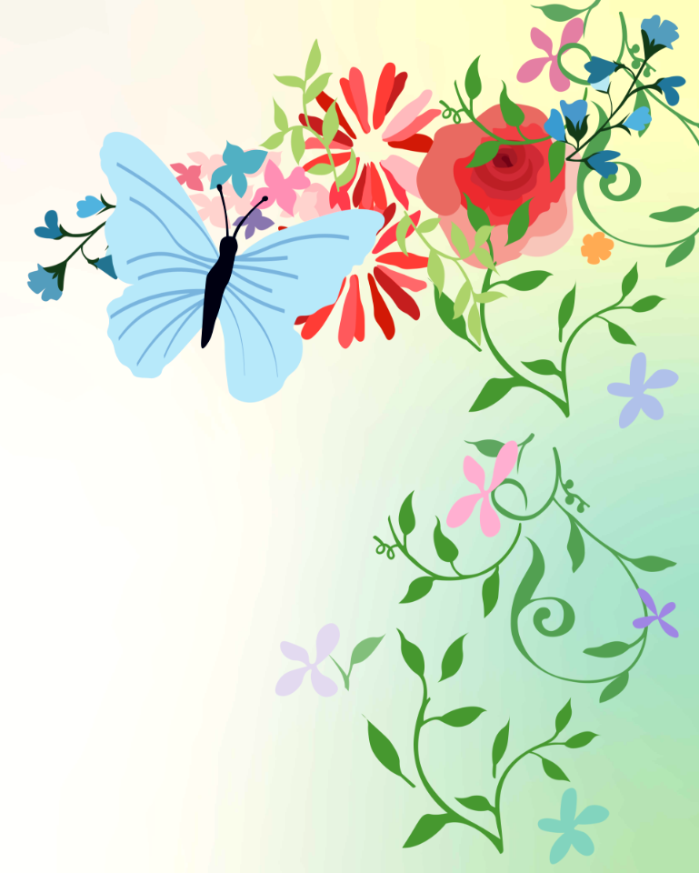 Vintage Scrapbook Watercolor butterfly flower