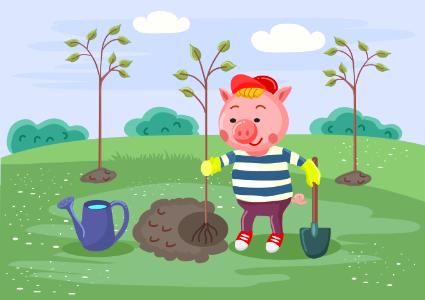 Pig plant the tree