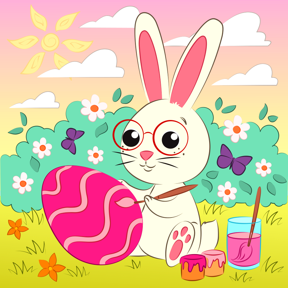 Easter rabbits painting eggs