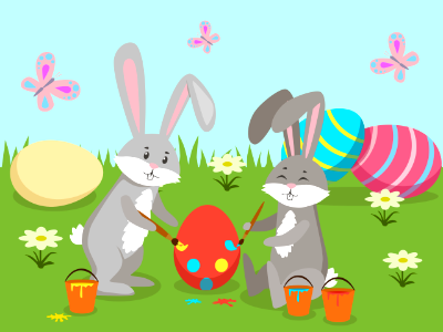 Easter rabbits painting eggs