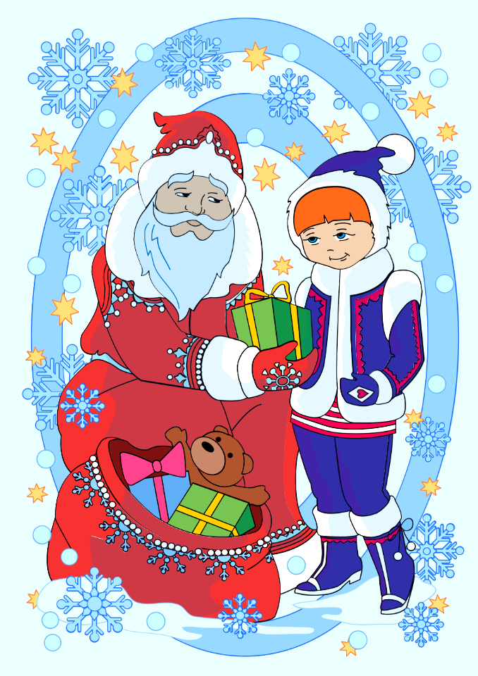 Santa claus is giving a present to a girl