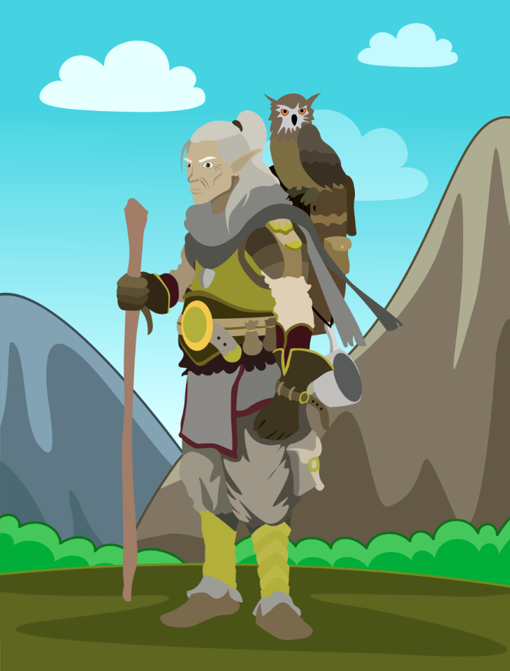 Fantasy Fairytale Elve Old Man Owl