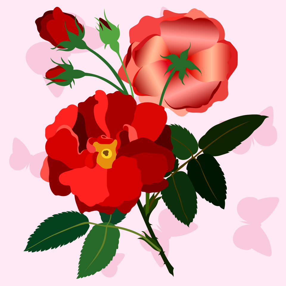 Red Rose Vintage Botanical Flower