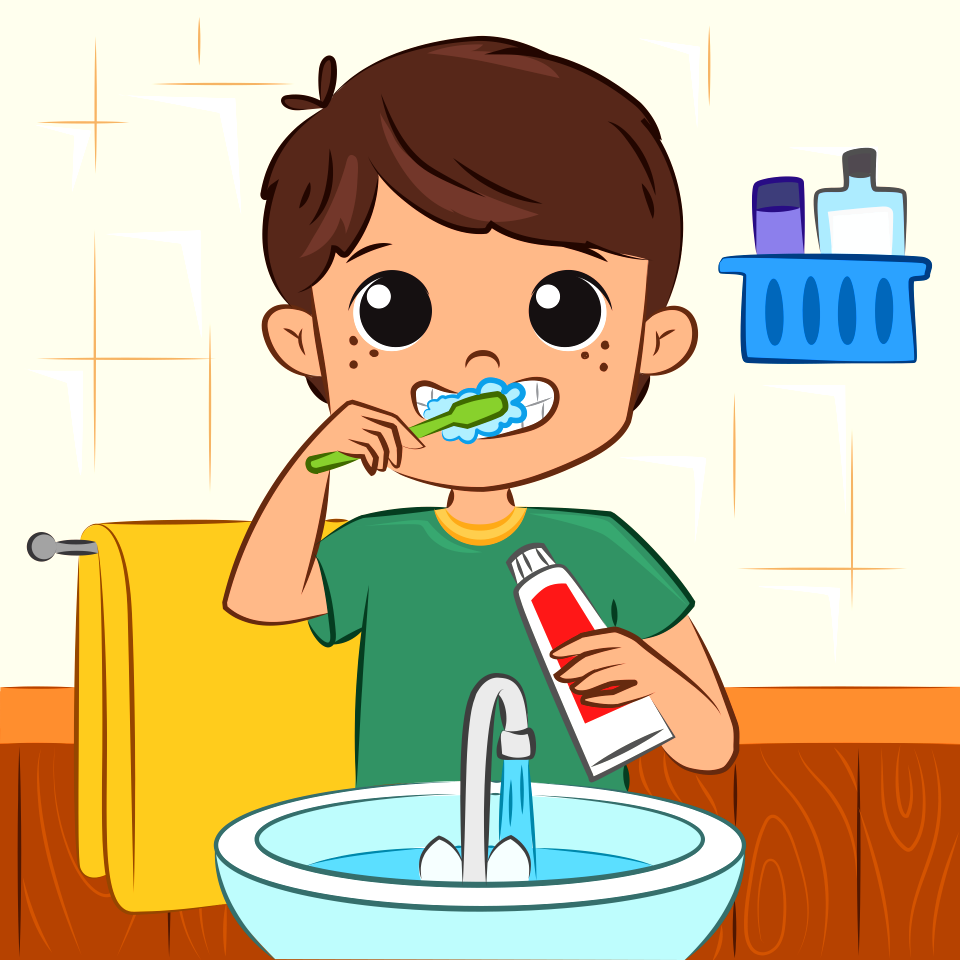 Child brushes his teeth