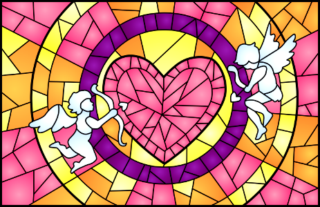Cupids And Heart Stained Glass Style Illustration