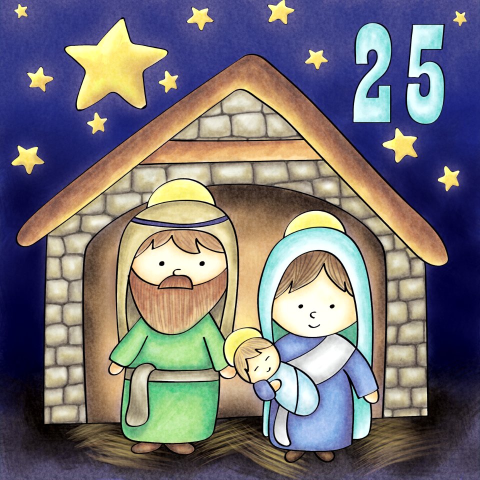 Saint Mary and Joseph with little Jesus nativity