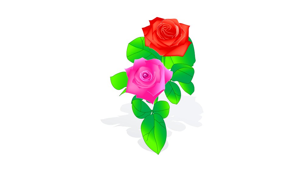 Abstract pink and red roses and leaves