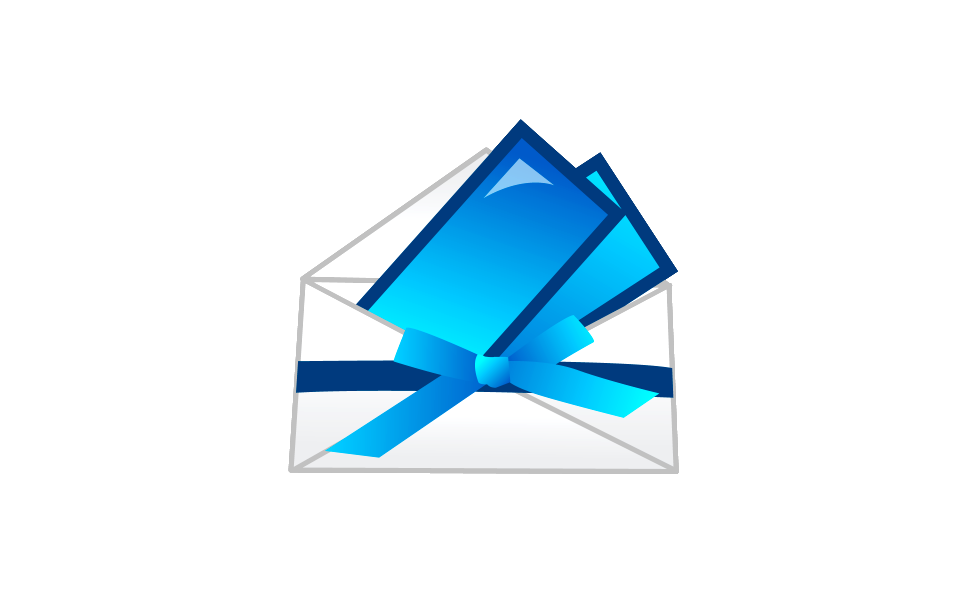 Beautiful cards with blue gift bows with ribbons