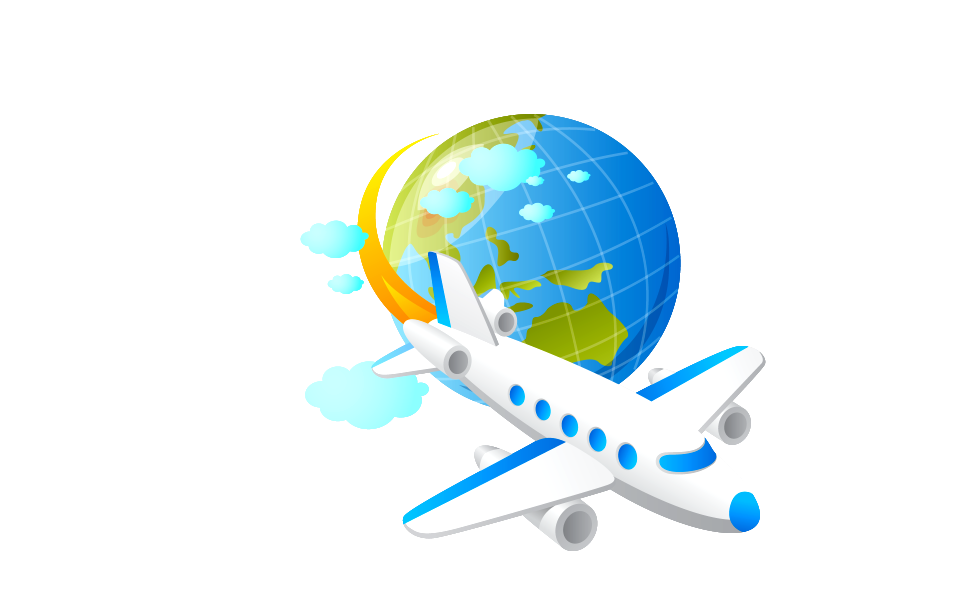 Airplane flying around the globe