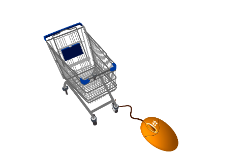 A mouse connected to a shopping cart trolley