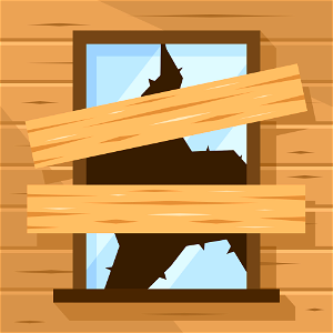 Broken window wood board