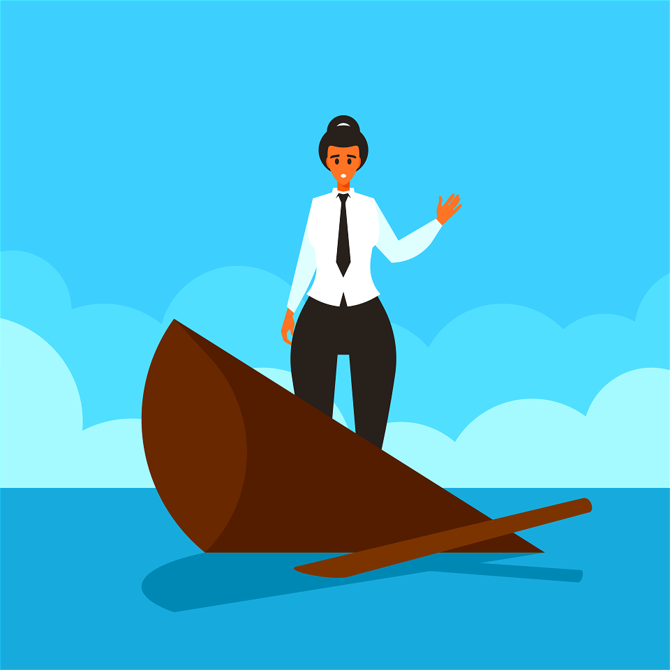 Business woman standing in sinking boat