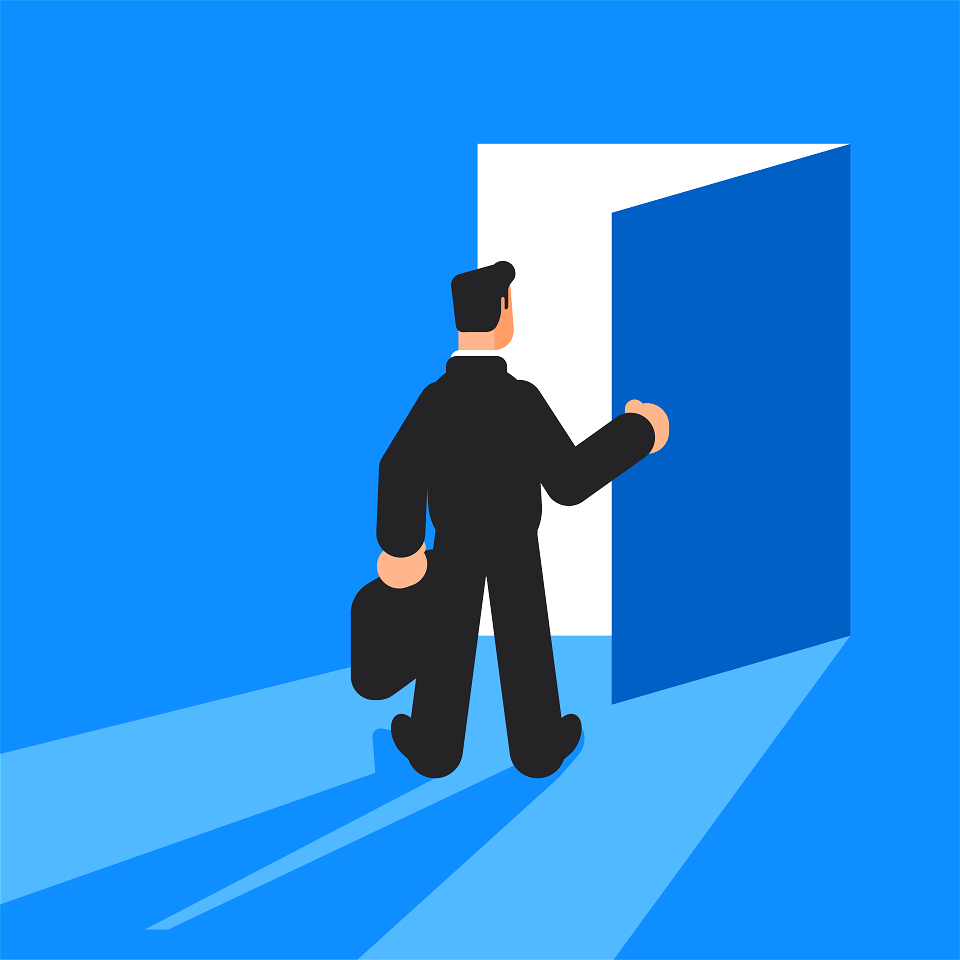 Businessman opening door