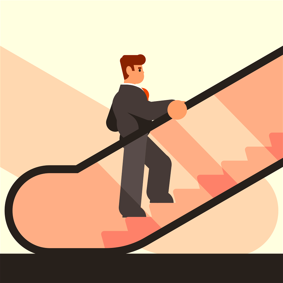 Businessmanman climbs escalator