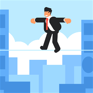 Businessman tightrope walking