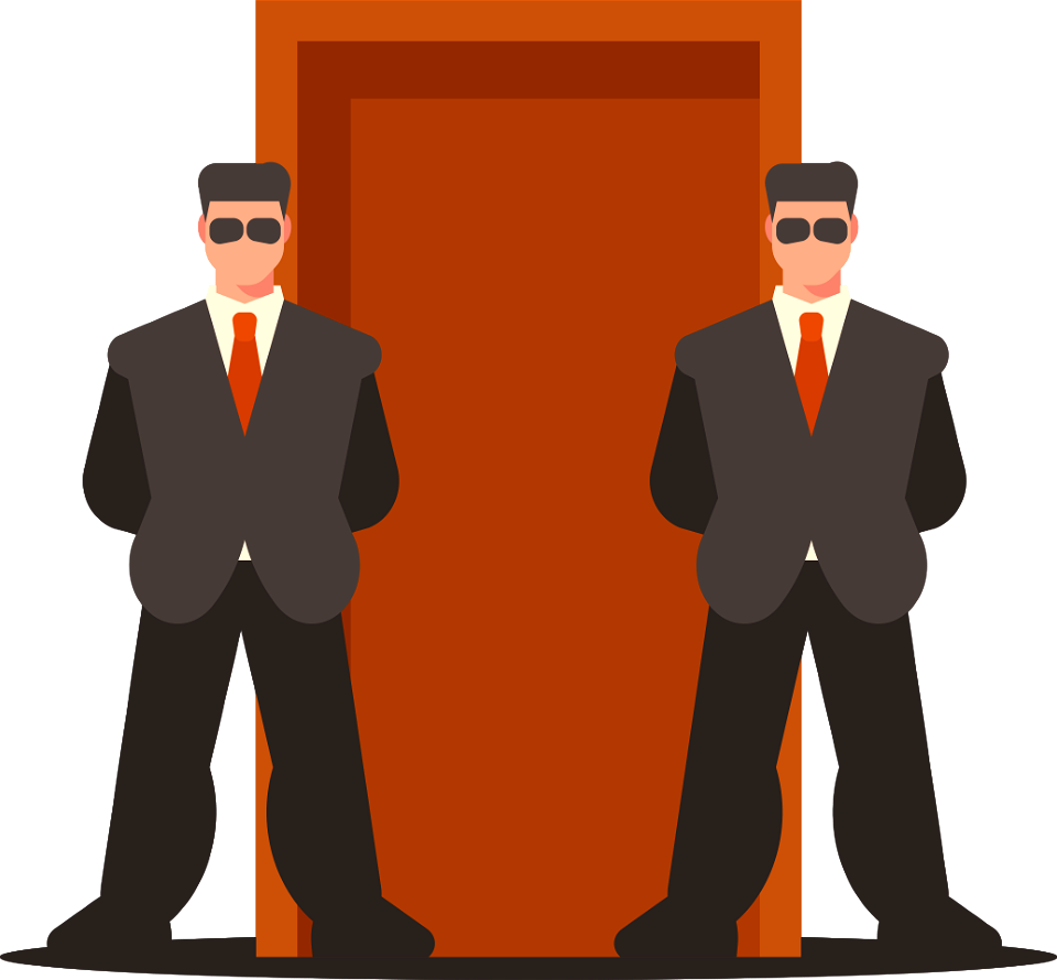 Guards in front door