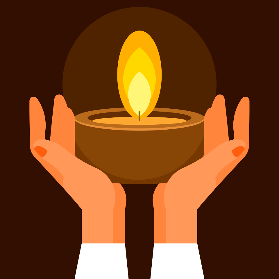 Hands lifting wooden candle