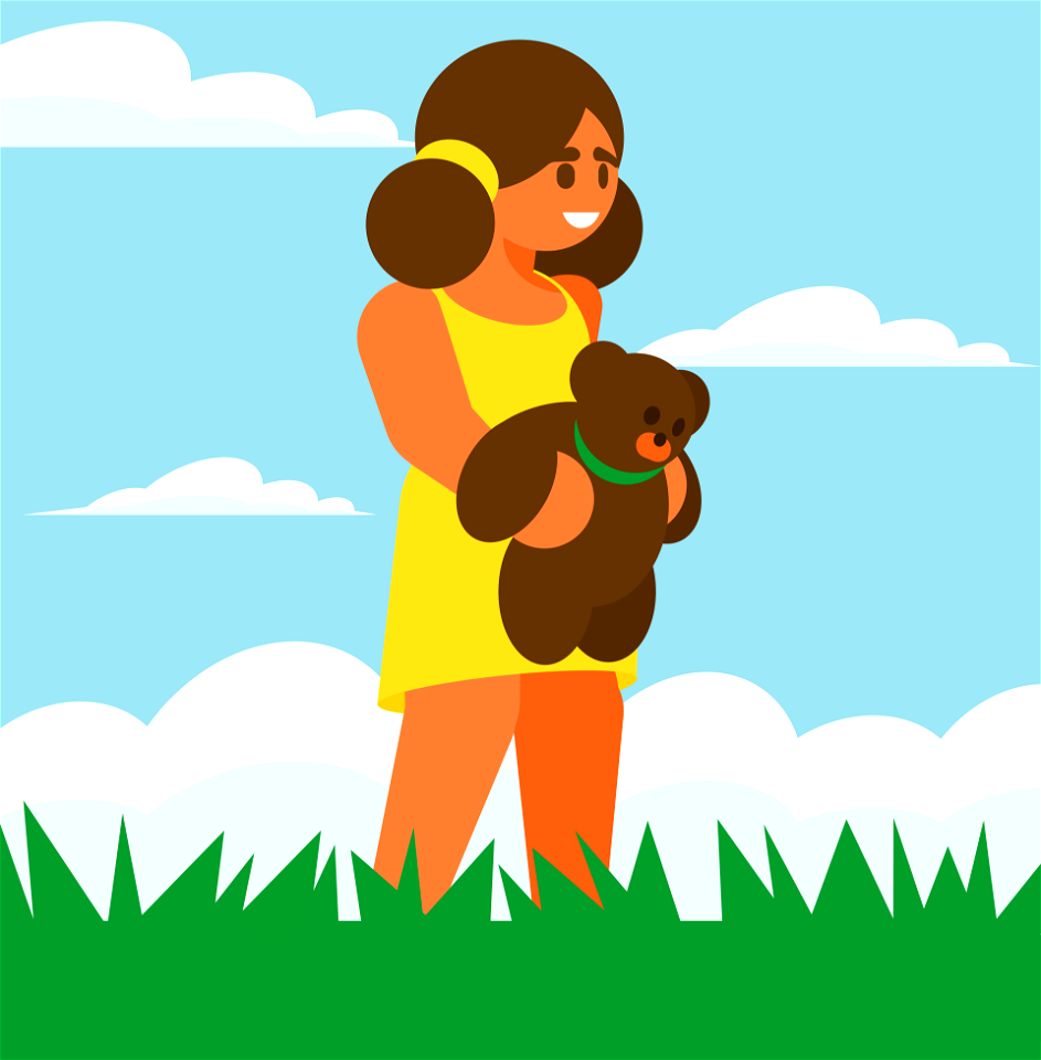 Little girl with toy on grass