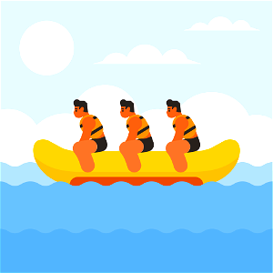 People ride banana boat