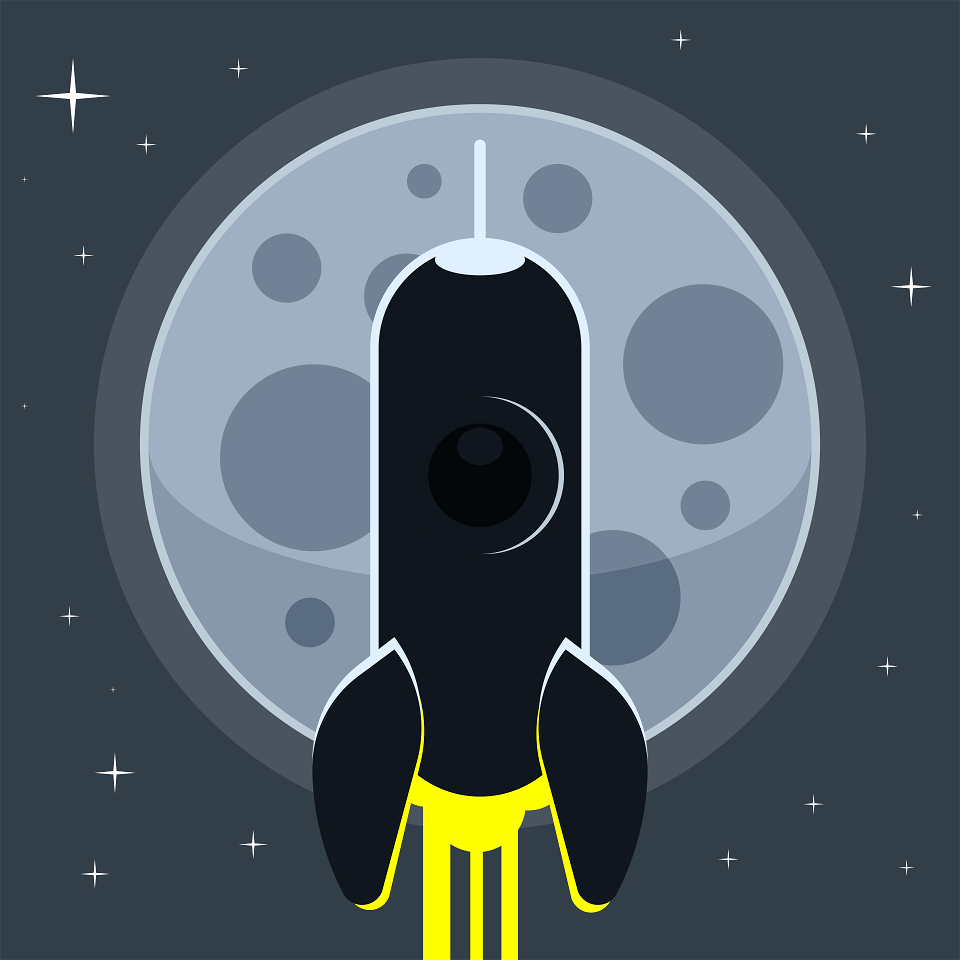 Spaceship on lunar background
