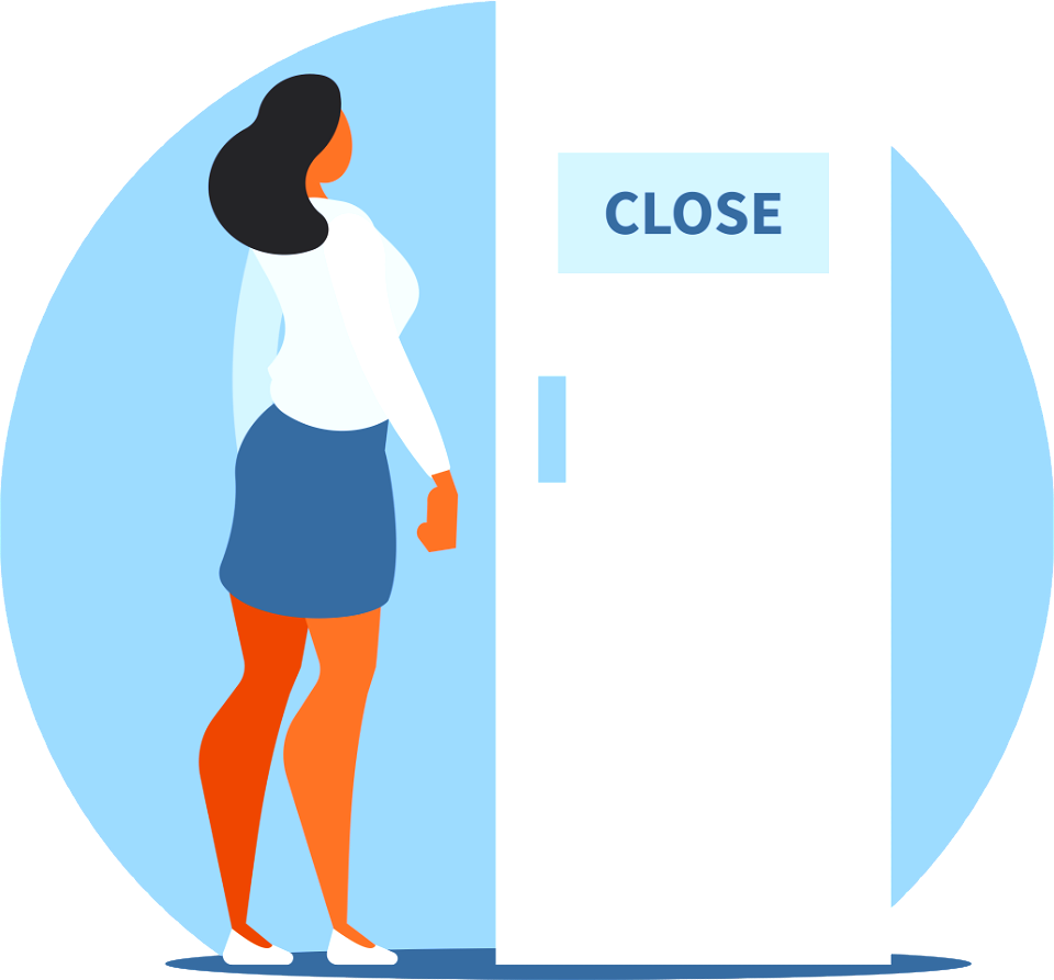 Woman closed door