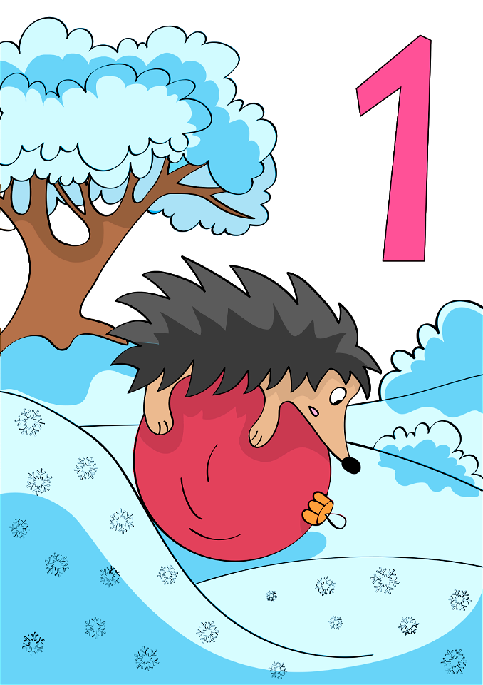 December 1 with a Hedgehog Rolling on Christmas Ball