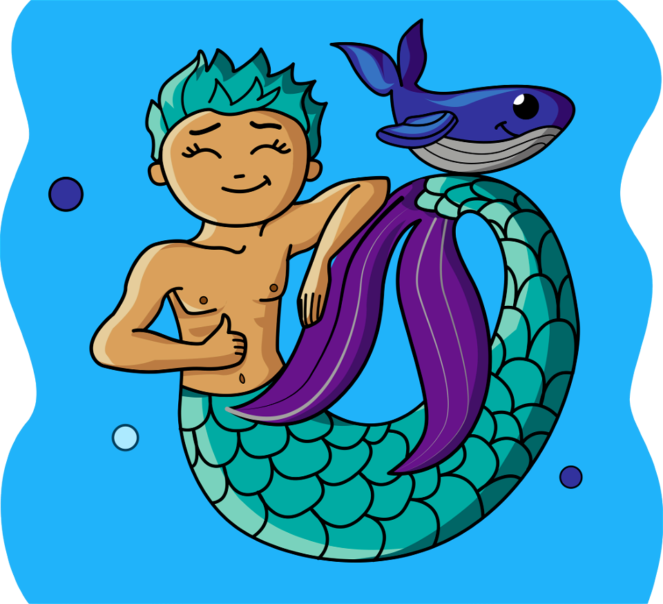 Boy Mermaid with Whale