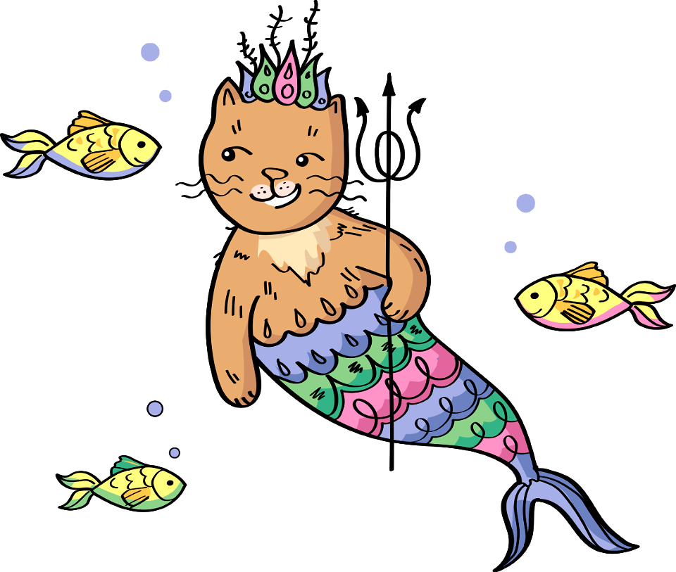 Mermaid Cat with Fishes