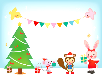 Animals and christmas tree