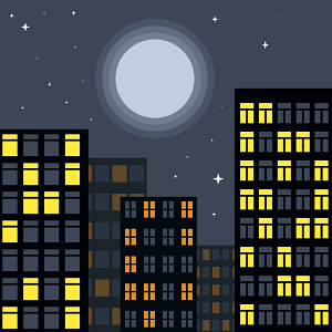 Night cityscape skyscrapers moon