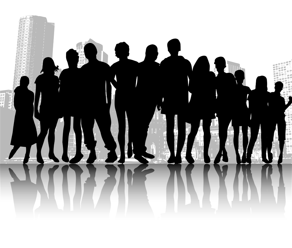 People silhouette city