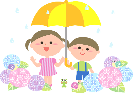 Rain children umbrella hydrangea