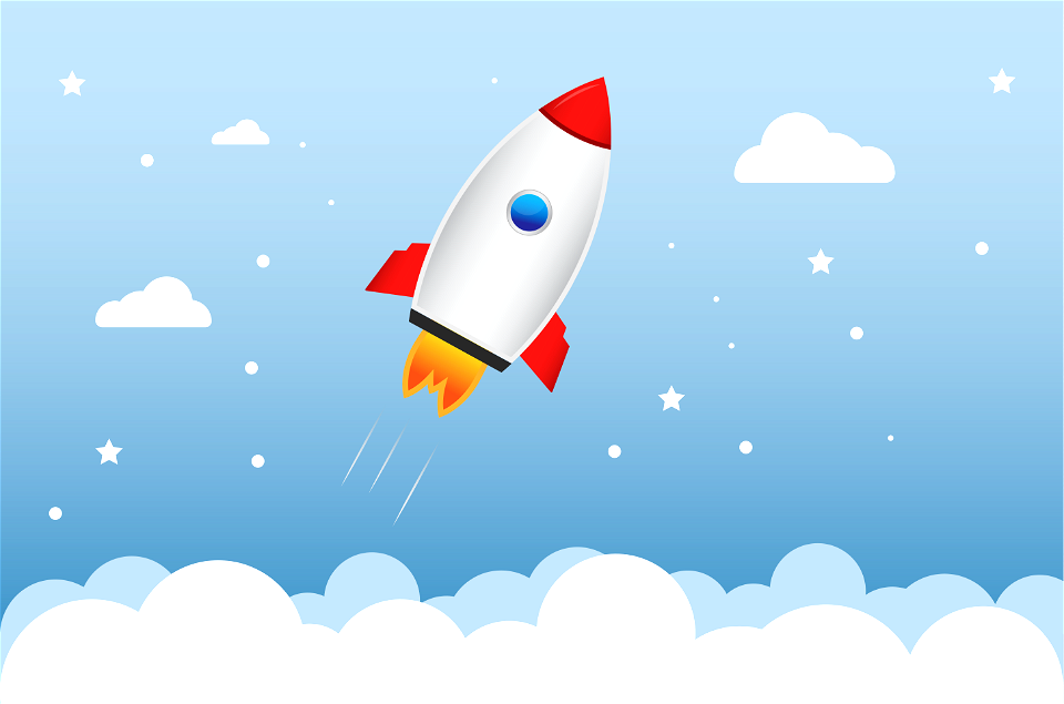 Rocket in clouds