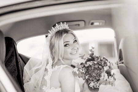 Wedding Bride in Car photo