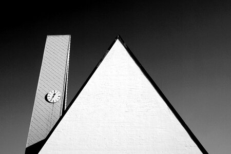 Roof with Clock Black & White Photo photo