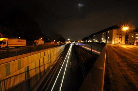 Highway bridge over A40 at night